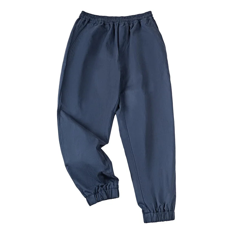Maden Casual 100% Cotton Stretch Twill Tapered Pants Khaki Elastic Waist Joggers Cuffed Pants Classic Outdoor Workout Trousers