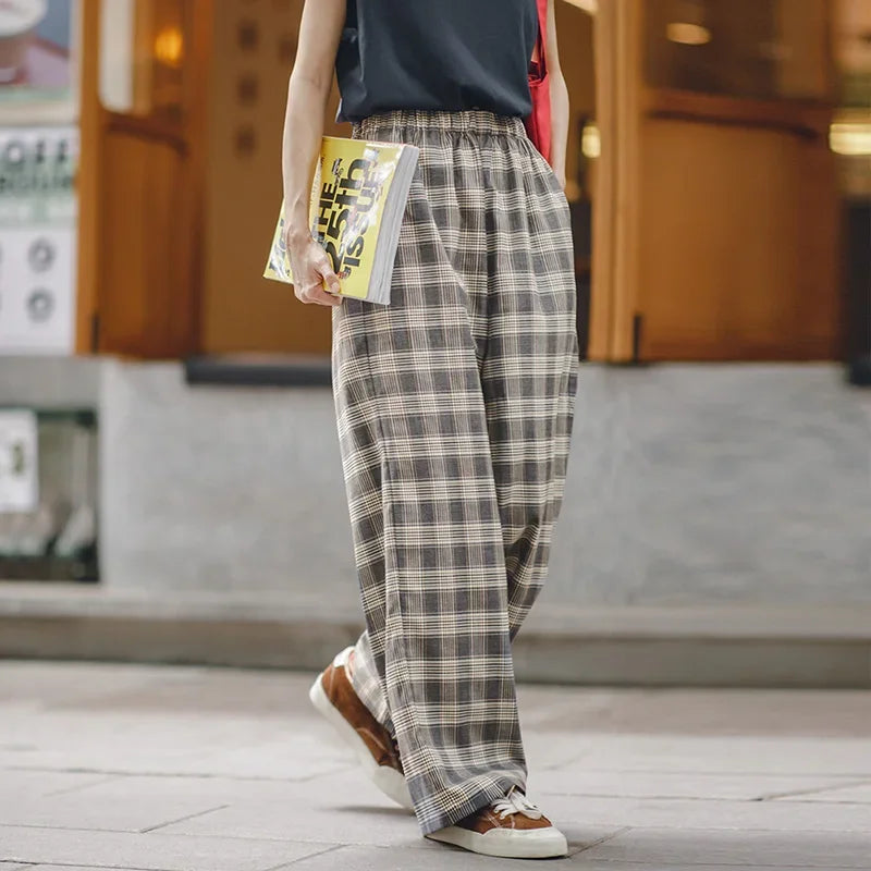 Traff Pantalones Casual Vintage de Cuadros Amplios