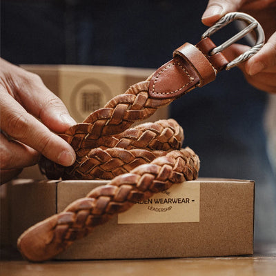 Maden Vintage Belt Woven Vegetable Tanned Cowhide Leather Belt Accessories with Two-layer Cowhide for Men's Versatile Brown Belt