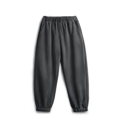 Maden Men's Casual Polar Fleece Cuffed Sweatpants Solid Color Elastic Waist Fleece-lined Pants Warm Sports Straight-leg Trousers