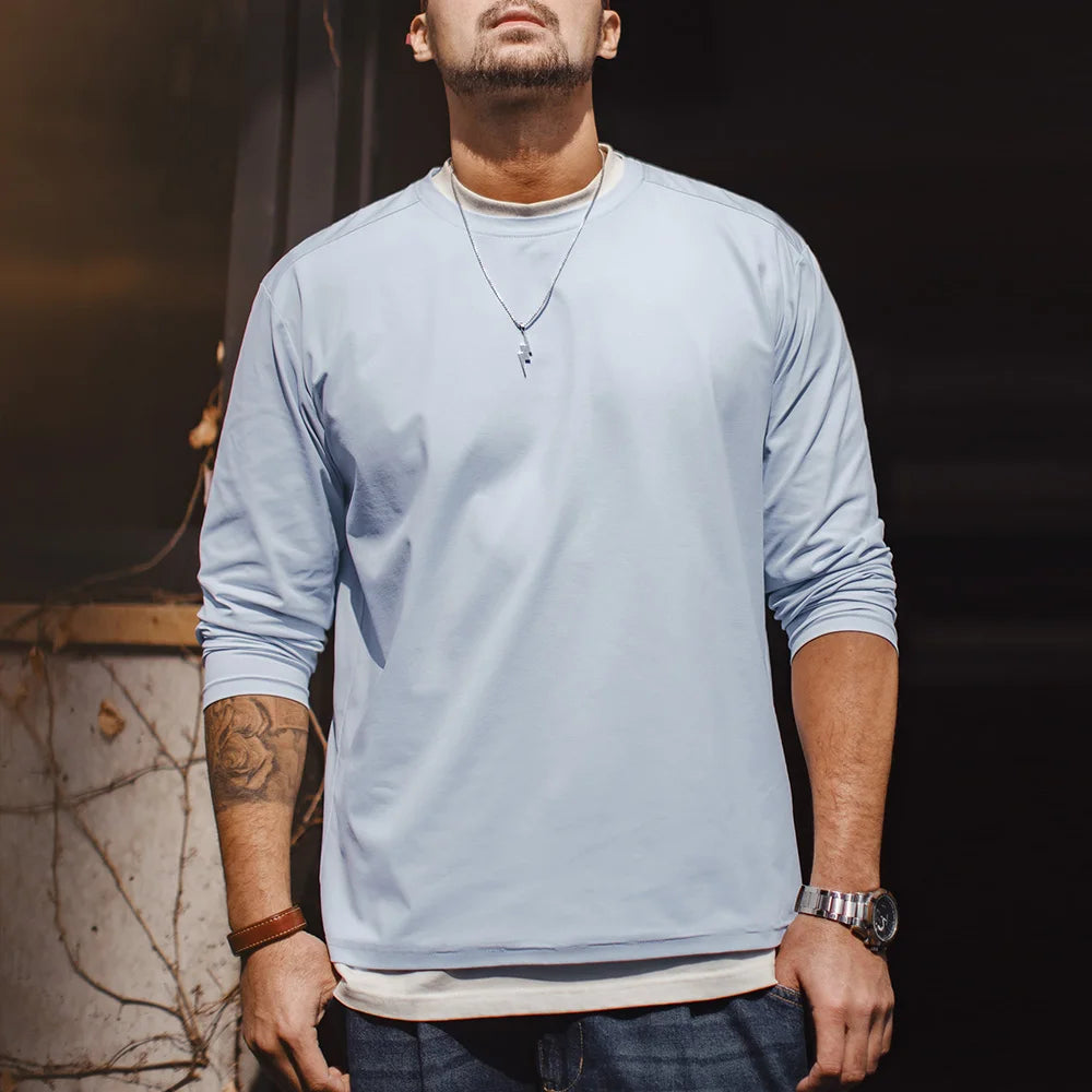 Maden Casual 7A Anti-Bacterial Quick-Dry Long Sleeve T-Shirt Men's Spring Cool Comfort Breathable Tops Round Neck Layering Tee