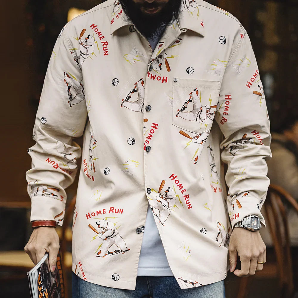 Camisa de Manga Larga de Corte Holgado Estilo Americano Traff