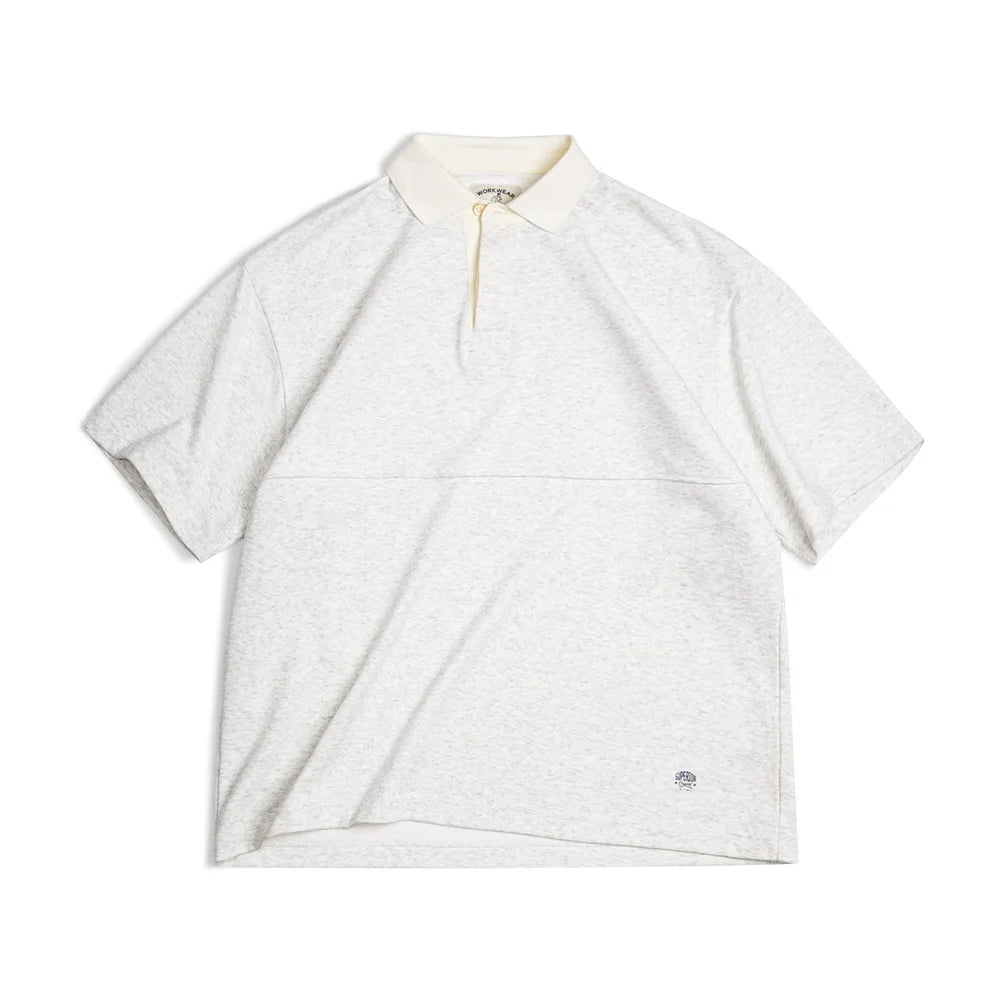 Maden Men's Knitted Short-sleeved T-shirt Heather Gray Color Polo Shirt Patchwork Pure Cotton Collar Summer Loose Fit Tee Tops