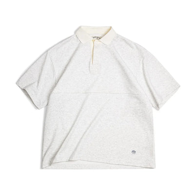 Maden Men's Knitted Short-sleeved T-shirt Heather Gray Color Polo Shirt Patchwork Pure Cotton Collar Summer Loose Fit Tee Tops
