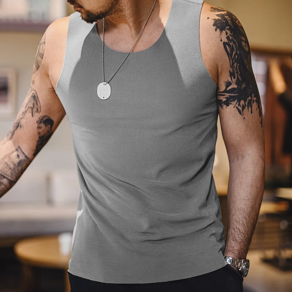 Maden New Casual Solid Color Tank Tops Inner Layer Basic Tops for Men's Versatile Seamless Vest Summer Slim Fit Sleeveless Vest
