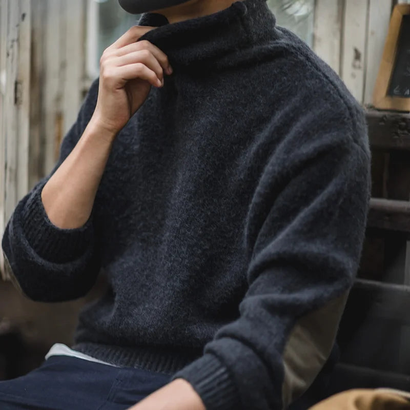 Maden Workwear American Retro Thickened Warm High Neck Sweater Autumn and Winter Lazy Knit Underlay Men's Tops