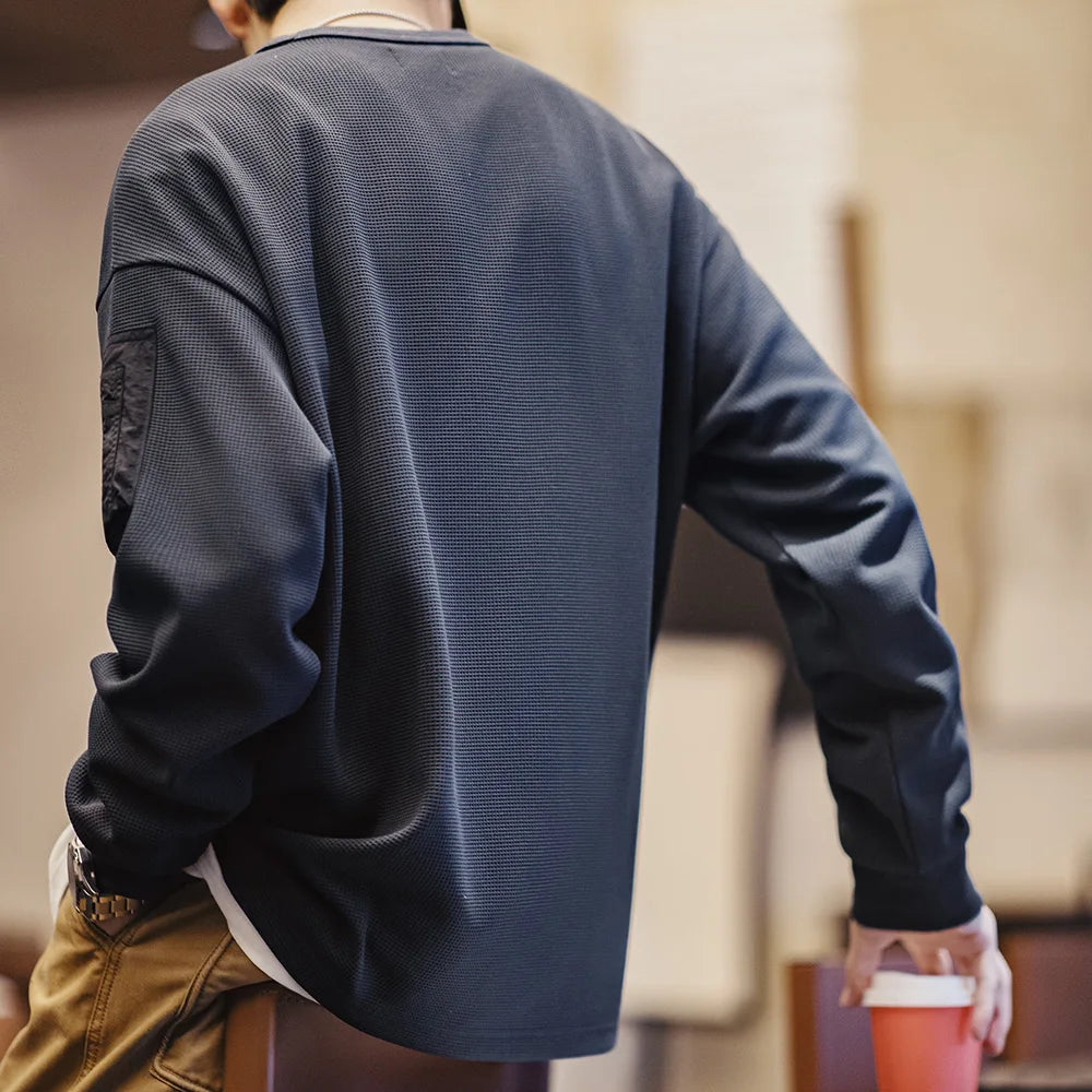 Maden Workwear Mountain Outdoor MA1 Waffle Sweatshirt Functional Wind Drape Versatile Round Neck Long-sleeved T-shirt Men
