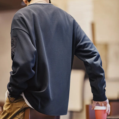 Maden Workwear Mountain Outdoor MA1 Waffle Sweatshirt Functional Wind Drape Versatile Round Neck Long-sleeved T-shirt Men