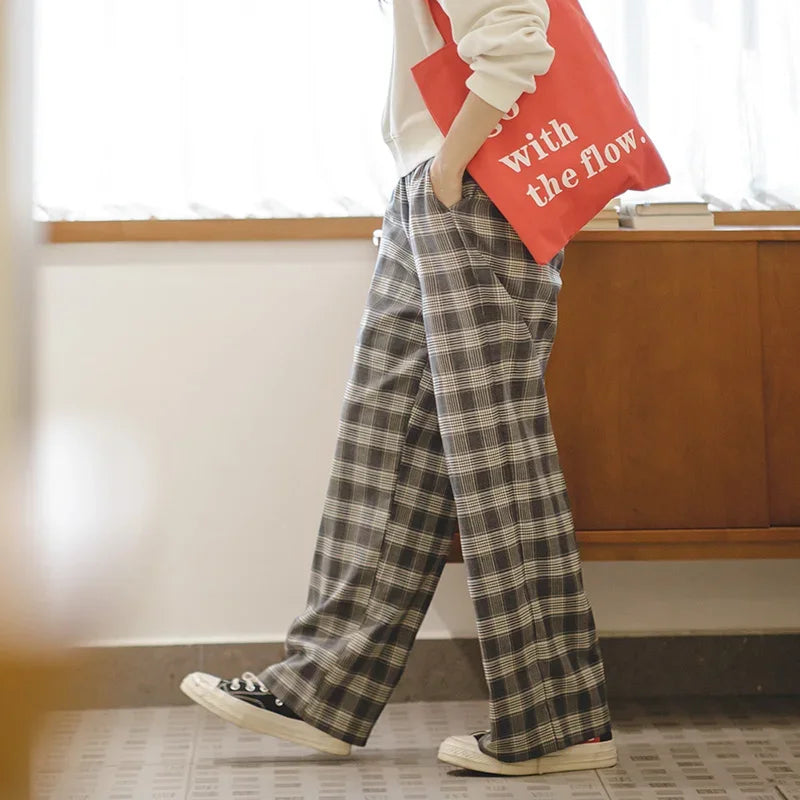 Traff Pantalones Casual Vintage de Cuadros Amplios