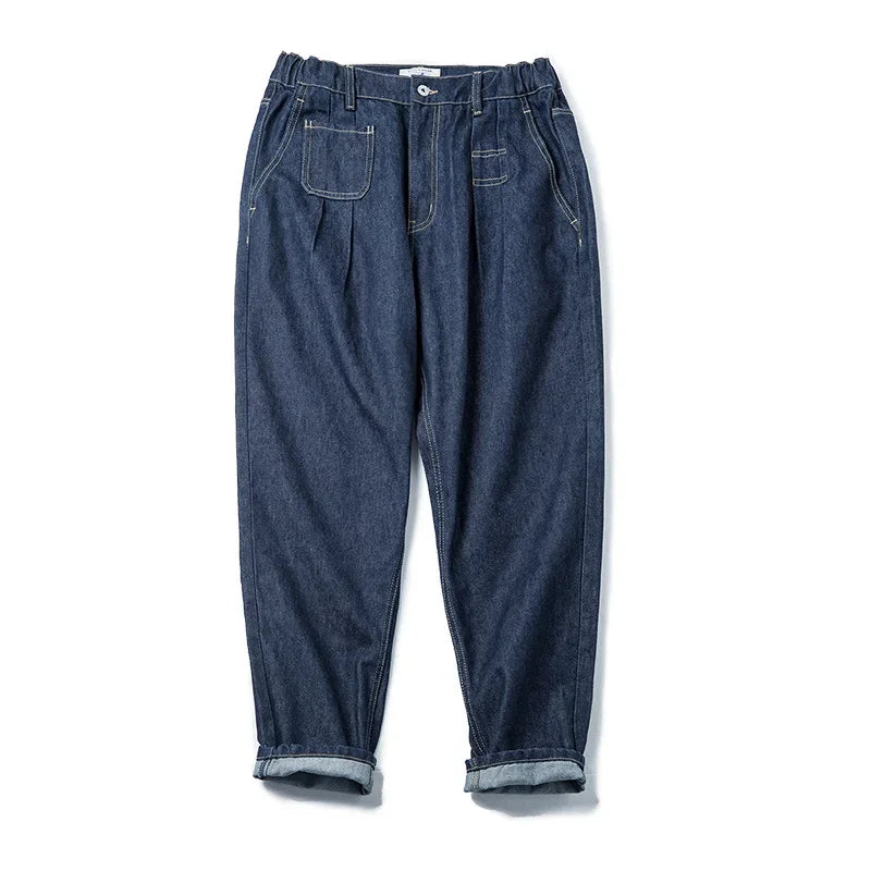 Maden Retro Denim Wash Baggy Men's Jeans Wide Leg Tapered Pants Fashion Casual Streetwear Jean Straight Elastic Men Trousers