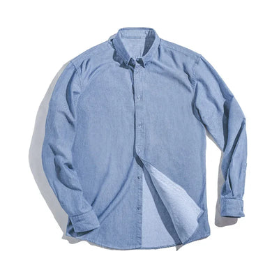 Maden Vintage Brushed Long-sleeve Shirts for Men Light Blue Cotton Turn-down Collar Oxford Shirt Male Casual Outerwear Shirts