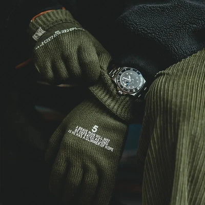 Maden Winter Cycling Tactical Gloves Elegant Touchscreen Vintage Knitted Print Full-finger Gloves Business Autumn Warm Fashion