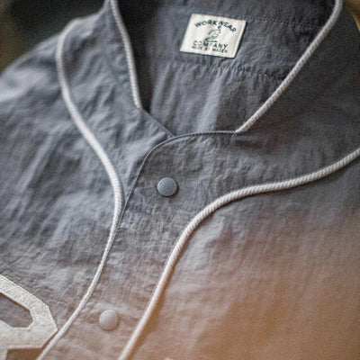 Maden Casual Grey Short Sleeve Baseball Shirt Men Summer Lightweight  Color-Block Letter Shirt Loose Fit Single Breasted Blouse