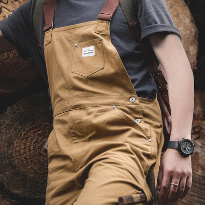 Maden Vintage Khaki Vintage Strap Pants Amekaji One Piece Pocket Straight Tube Sling Pants Men's Fashion
