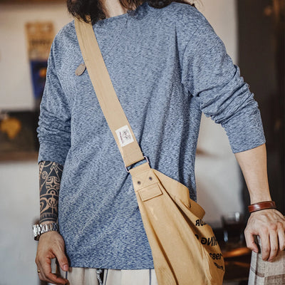 Maden Vintage Double-sided Brushed Fleece Long-sleeved T-shirt Warm Inner Layer Round-neck Base Layer Shirt Men's Fall Pullover