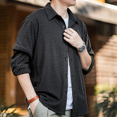 Maden Men's Starry Sky Textures Turn-down Collar Shirts Gray Blue Color Casual Long-sleeved Shirt Spring and Autumn Soft Shirts