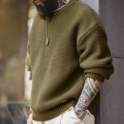 Maden Retro Heavyweight Knitted Sweater Loose Round Neck Pullover Warm Versatile Base Layer Knitwear for Men's Autumn and Winter