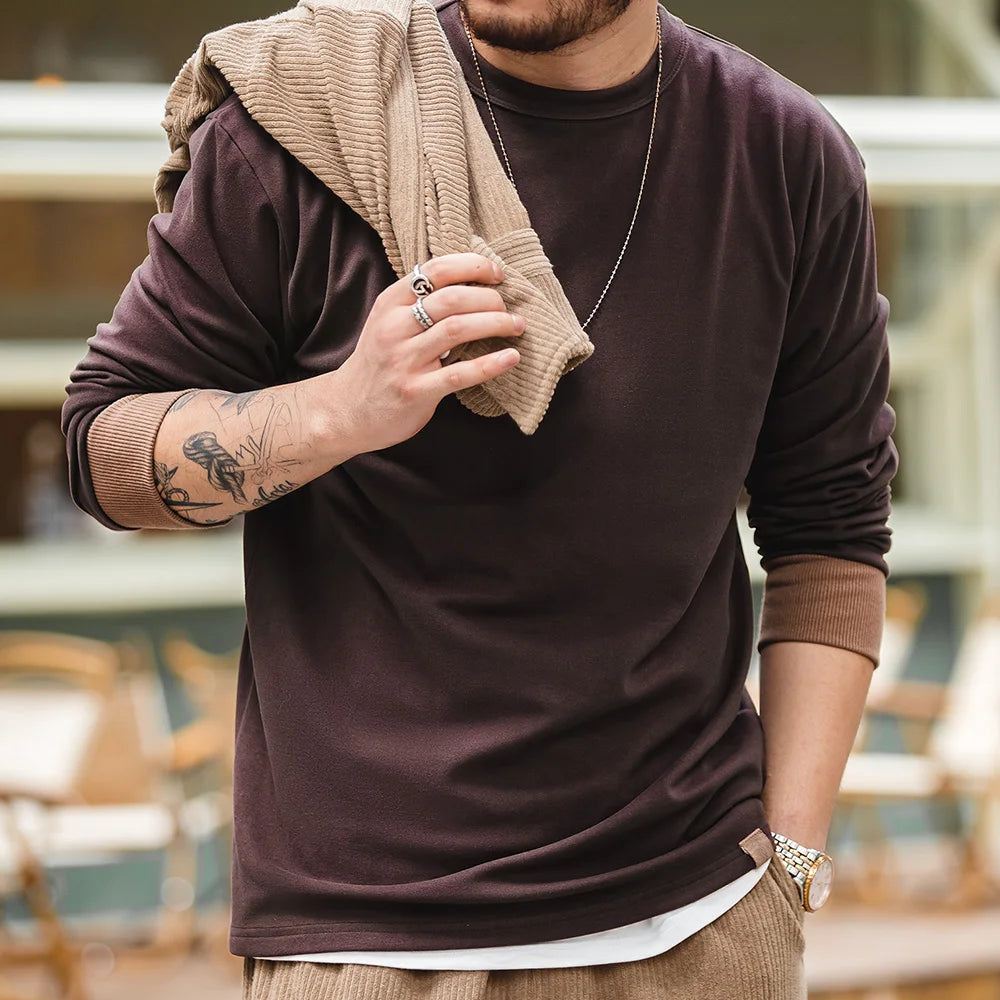 Maden Workwear American Style Plush Long Sleeved T-shirt Elastic Underwear Bottom Sweater Men's Autumn