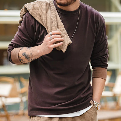 Maden Workwear American Style Plush Long Sleeved T-shirt Elastic Underwear Bottom Sweater Men's Autumn