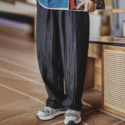 Maden Casual Water Wave Pleated Pants Men's Spring and Summer Cityboy Style Loose Fit Trousers with Elastic Waist Cool TR Bottom