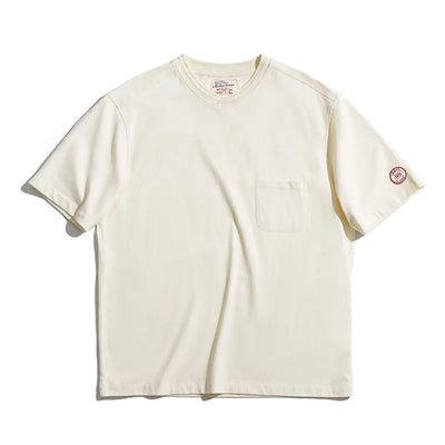 Maden Vintage Cotton Heavyweight Short Sleeve T-shirts for Men's Summer with Pocket Crew Neck Tees Loose Fit Basic Versatile Top