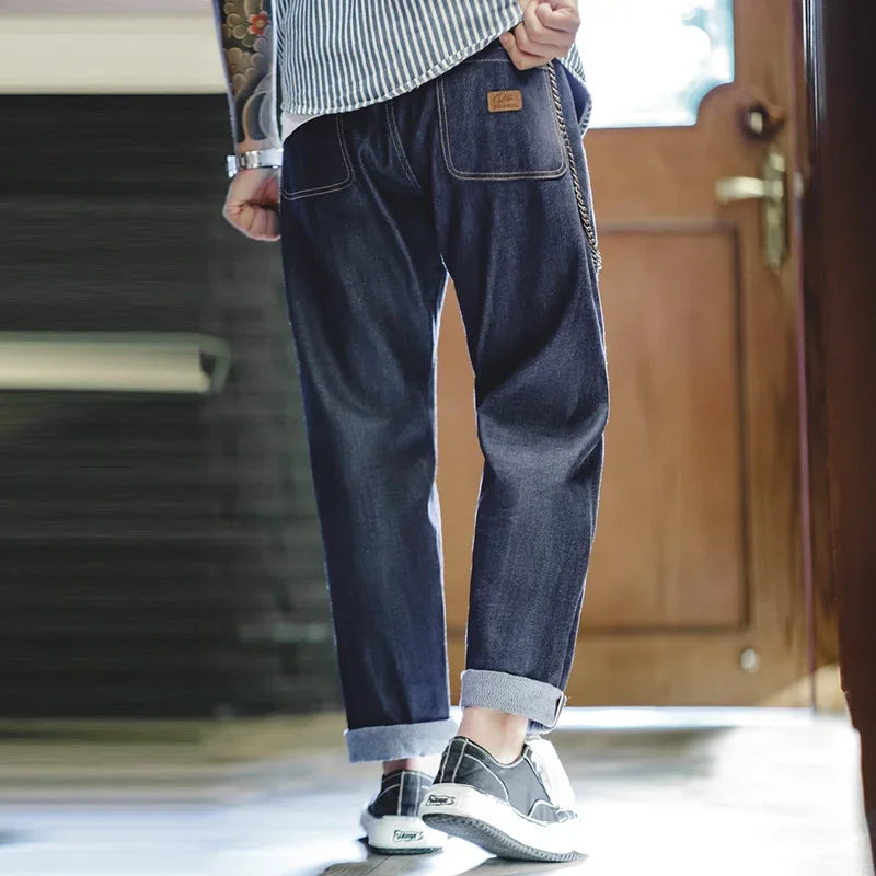 Maden Workwear American Vintage Original Cow Jeans Amekaji Denim Red Ear Straight Leg Trousers Men's Autumn