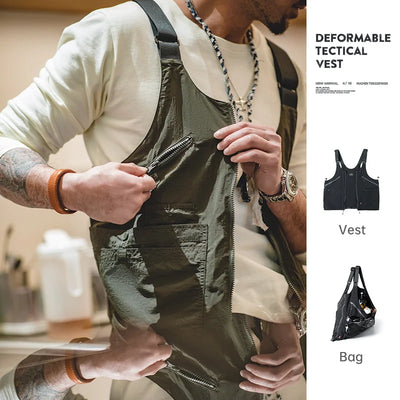 Maden Workwear Retro Multi Pocket Sleeveless Nylon Vest Outdoor Functional Dual Purpose Bag Coat For Men 2023 Fashion