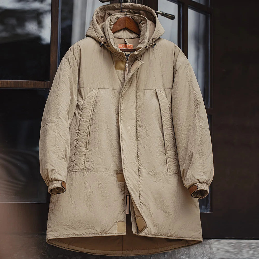 Maden Vintage Mid-length Padding Cotton Jackets Khaki Hooded Coat Pcu Level'7 Jacket for Men's Winter Warm Classic Parka Coat