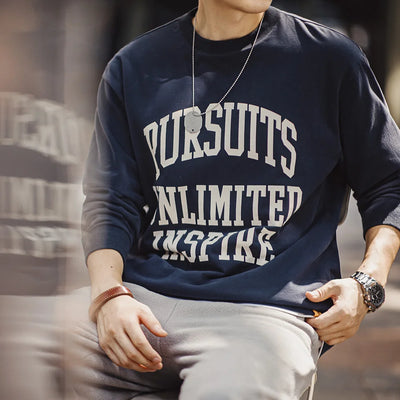 Maden Casual Letter Cotton Long-sleeved T-shirt Round-neck Inner Layer Bottoming Pullover Versatile Top for Men Spring and Fall
