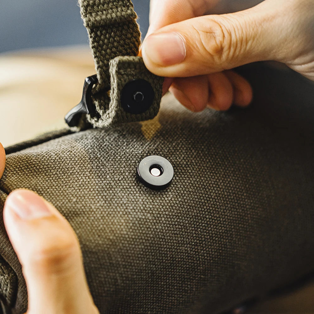 Maden Men's Vintage Canvas Military Green Cylinder Bag Woven Shoulder Strap Crossbody Commuter Bag & Detachable Coin Purse