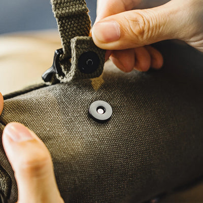 Maden Men's Vintage Canvas Military Green Cylinder Bag Woven Shoulder Strap Crossbody Commuter Bag & Detachable Coin Purse