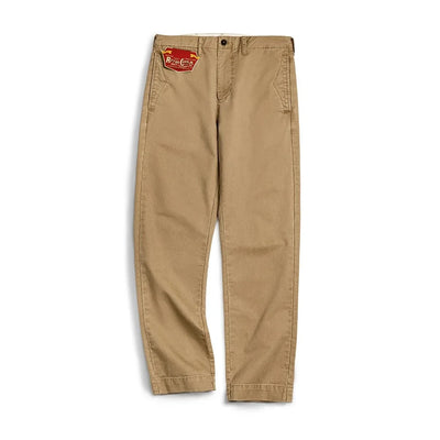 Maden Vintage Heavyweight Khaki Casual Pants Twill Cotton Straight Pants  for Men's Autumn Workwear Classic Zip Fly Trousers