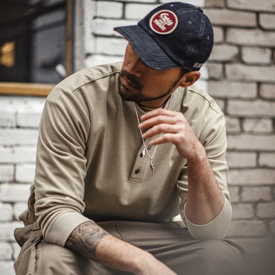 Maden American Casual Henry Collar Men's Clothing Tops Sweatshirt Clean-fit Long-sleeved Bottoming Spring T-shirt Fashion