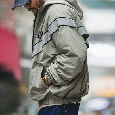 Maden Bomber Jackets For Men Vintage Training Coat Vibe Wind Reflective Hooded Quick-drying Jacket Male Blue