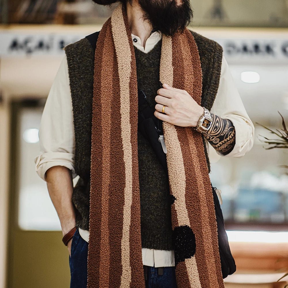 Maden Vintage Pellet Fleece Scarf with Navajo Stripes Warm Scarf for Unisex Fall and Winter Versatile Scarf Long Poncho Echarpe