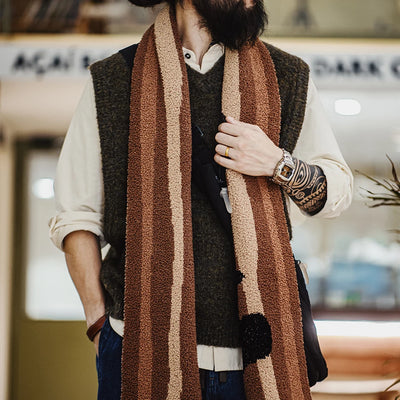 Maden Vintage Pellet Fleece Scarf with Navajo Stripes Warm Scarf for Unisex Fall and Winter Versatile Scarf Long Poncho Echarpe