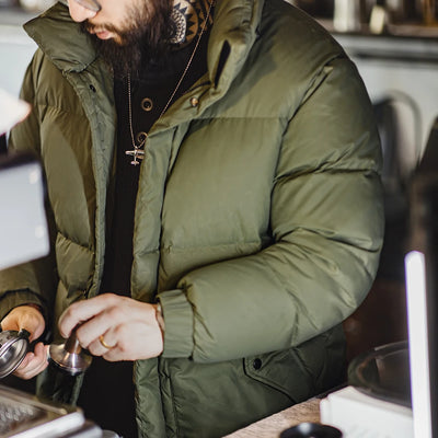 Maden Wax Surface 90% Down Jacket Men Removable Hooded Thickened Warm Winter Stand-up Collar Coat Men's Padded Outer Clothing