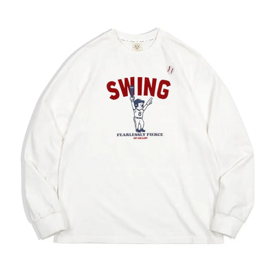 Maden Men's Three-dimensional Embroidered Baseball Pattern Long-sleeved T-shirts Crew Neck Cotton Bottom Shirts Autumn Tees