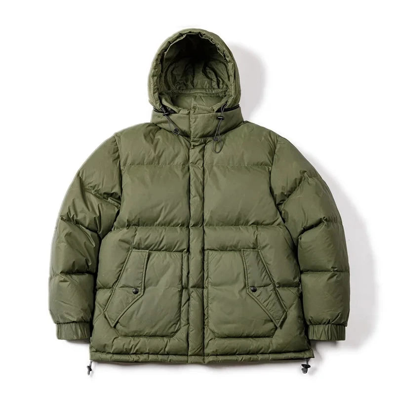 Maden Winter Wax Surface Down Jacket for Men Removable Hooded Thickened Warm Stand-up Collar Coat Men's Padded Outer Clothing