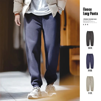 Maden Winter Fleece Sweatpants for Men Warm and Comfortable Solid Color Pants Drawstring Casual Trousers Men's Gray Pants