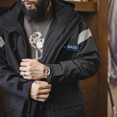 Maden Retro Mid-length Navy Parka Windbreaker Loose Fit Windproof Hooded Jacket Versatile Men's Outerwear for  Autumn and Winter