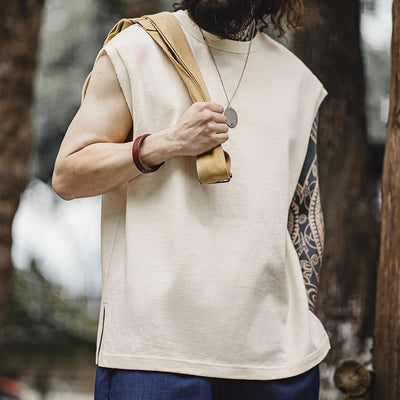 Maden Heavyweight Knitted Broad Shoulder Vest Sports Cotton Solid Sleeveless T-shirt for Men's Summer Tops Tee
