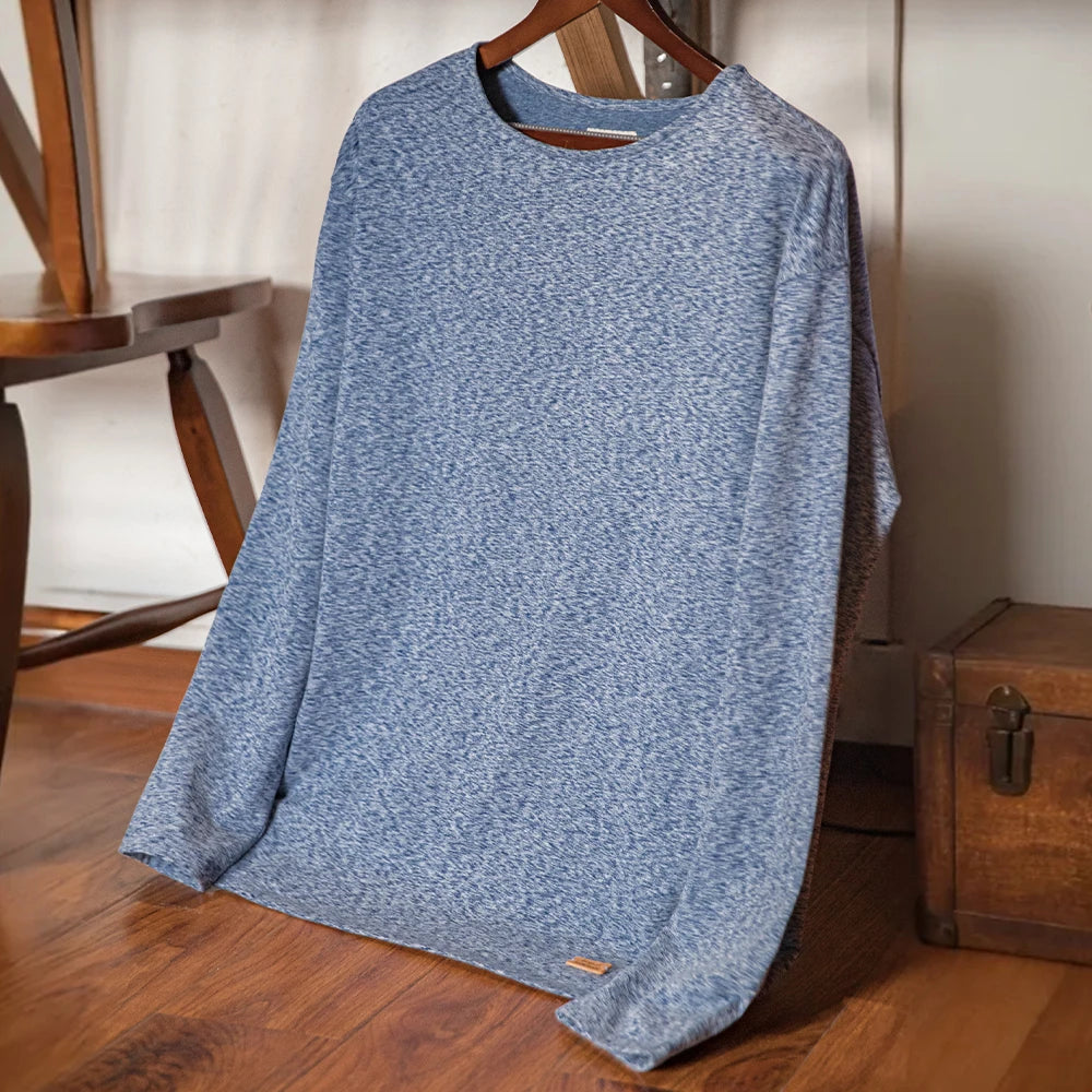 Maden Vintage Double-sided Brushed Fleece Long-sleeved T-shirt Warm Inner Layer Round-neck Base Layer Shirt Men's Fall Pullover
