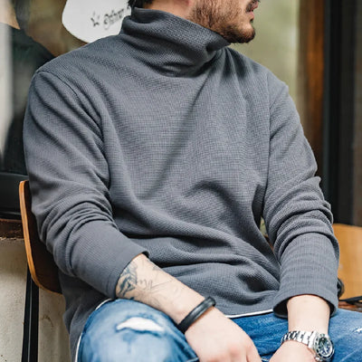 Maden Casual Gray Knitted Turtleneck Sweaters Men's Vintage 310g High Collar Waffle Pullovers Basic Fashion Black Warm Jumper