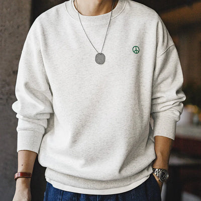 Maden Casual Gray Round-Neck Hoodie Fleece-Lined Sweatshirt Basic Loose Fit Undershirt for Men's Autumn and Winter Warm Tops