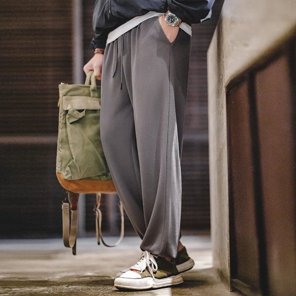 Maden Spring Solid Color Waffle Pants Men Sports Sweatpants Modal Straight Leg Pants Casual Trousers Plus Size Loose Pants 3XL