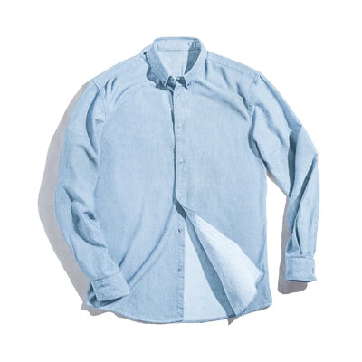 Maden Vintage Brushed Long-sleeve Shirts for Men Light Blue Cotton Turn-down Collar Oxford Shirt Male Casual Outerwear Shirts