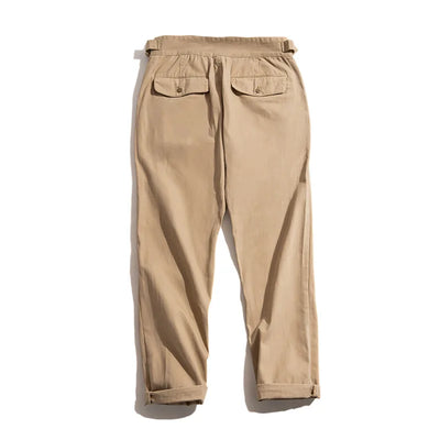 Maden Vintage Khaki Gurkha Pants Adjustable High Waist Casual Cargo Work Pants Classic Straight Trousers Men's Spring and Fall
