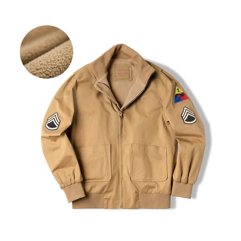 Maden Men’s M1942 Khaki Color Tank Jackets Lightweight Version and Thicker Version Autumn and Winter Fleece Lining Warm Coats