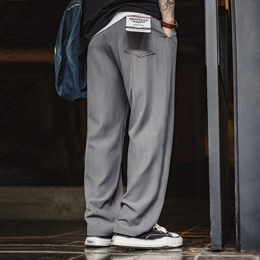 Maden Men's CleanFit Dress Pants Solid Color Lightweight Office Trousers with Elastic Waist Timeless Tailored Suit Pants Casual